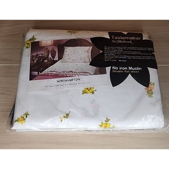 Tastemaker by Mohawk, no iron percale double/FULL fitted sheet Yellow floral - Picture 4 of 8